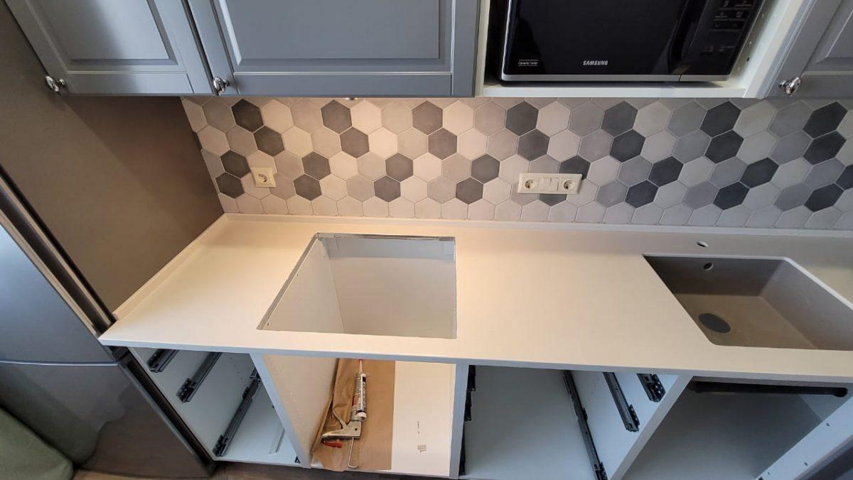 Г-образная столешница для кухни из искусственного камня LG HI-Macs G 101 Crystal Beige - фото 4